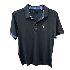 William Murray Golf Polo Black Stretch Performance Men Medium Tartan Plaid Cuff